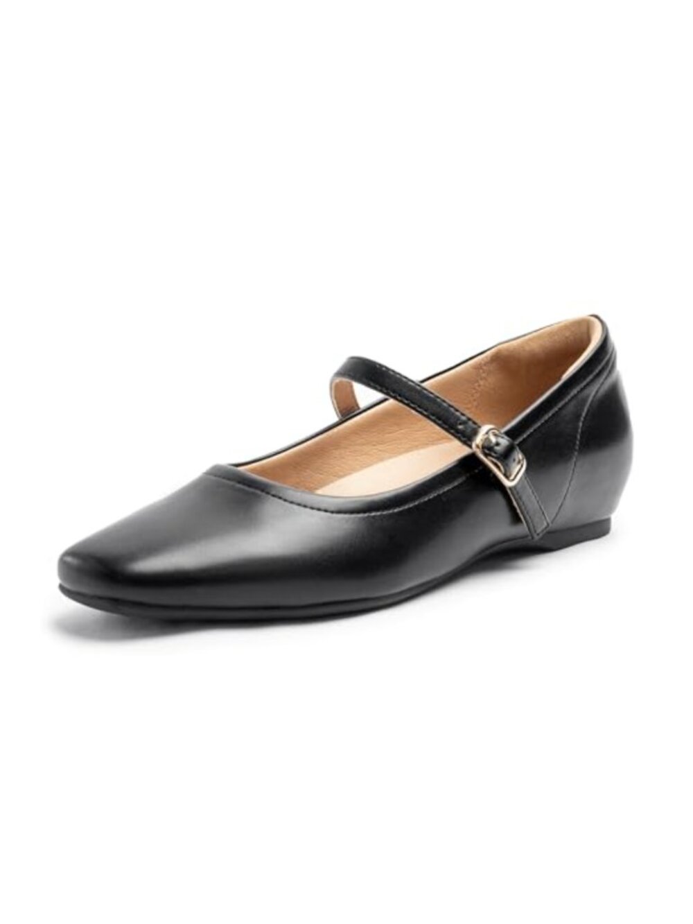 Mary Jane Flats Concealed Low Wedge Arch Support Square Toe PU Leather